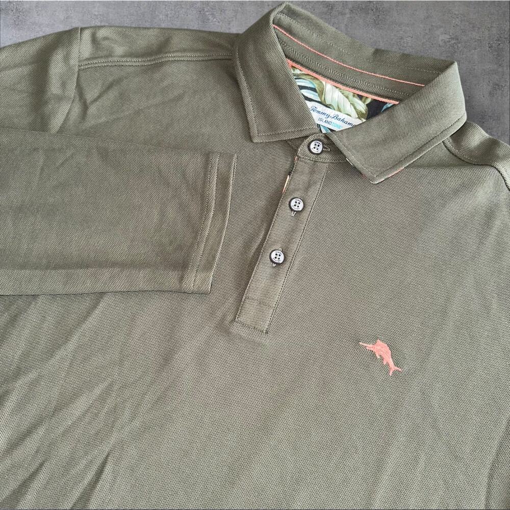 Tommy Bahama Island Zone Mens Size L Brown Pink Long Sleeve Button Polo Shirt